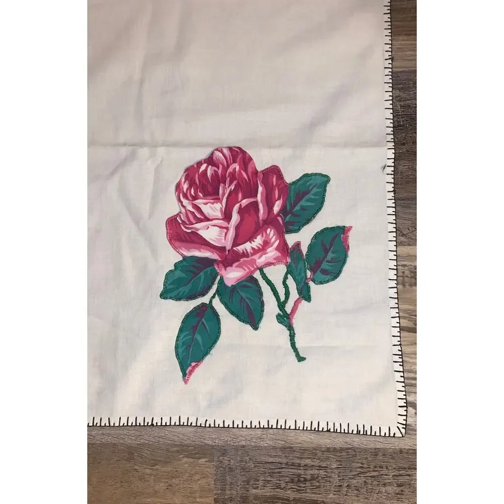 Vintage Square Table Linen with Rose Design Corner Pockets Kitschy Decor